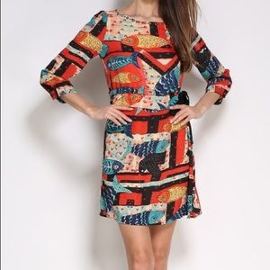 Une Fleur Red & Blue Fish Silk-Blend Shift